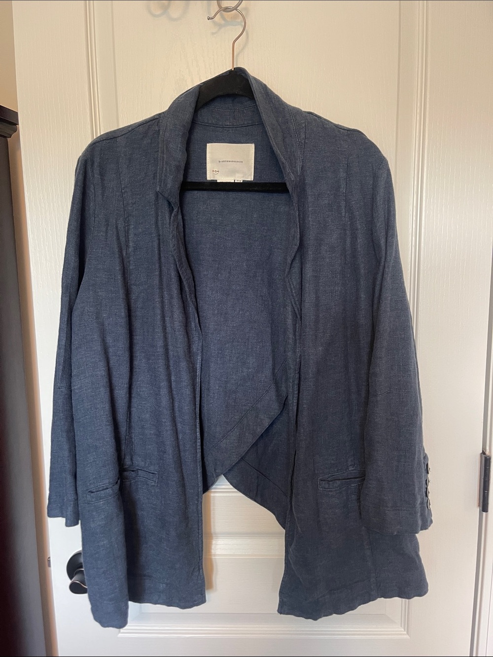 Anthropologie Blue Knit Open Front Cardigan